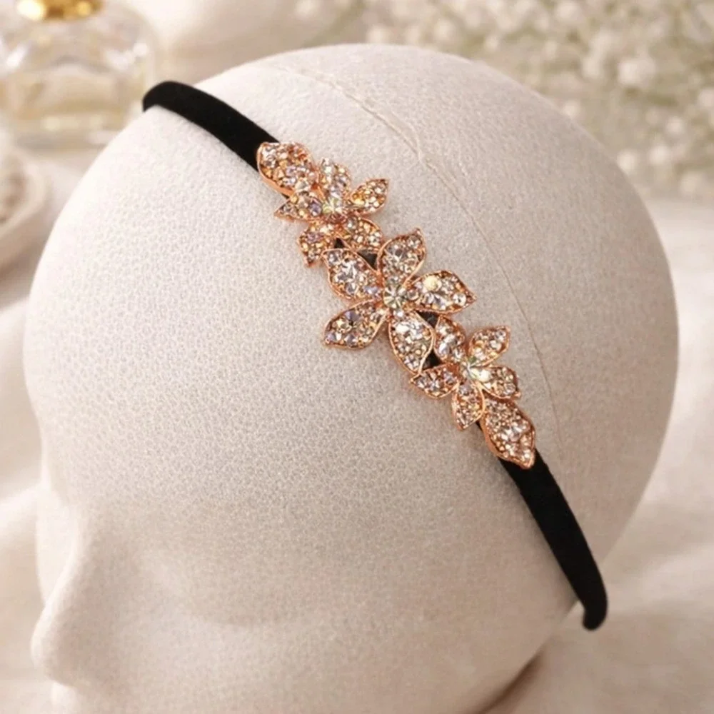 Sparkly Rhinestone Floral Headband Bridal Wedding Guest Glam Fairycore Boho Chic